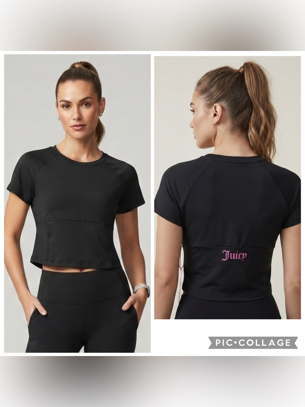 Juicy Couture Sport Black Crop Top with Pink “Juicy” on back